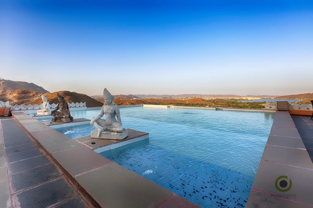 Infinity pool overlooking the Aravallis