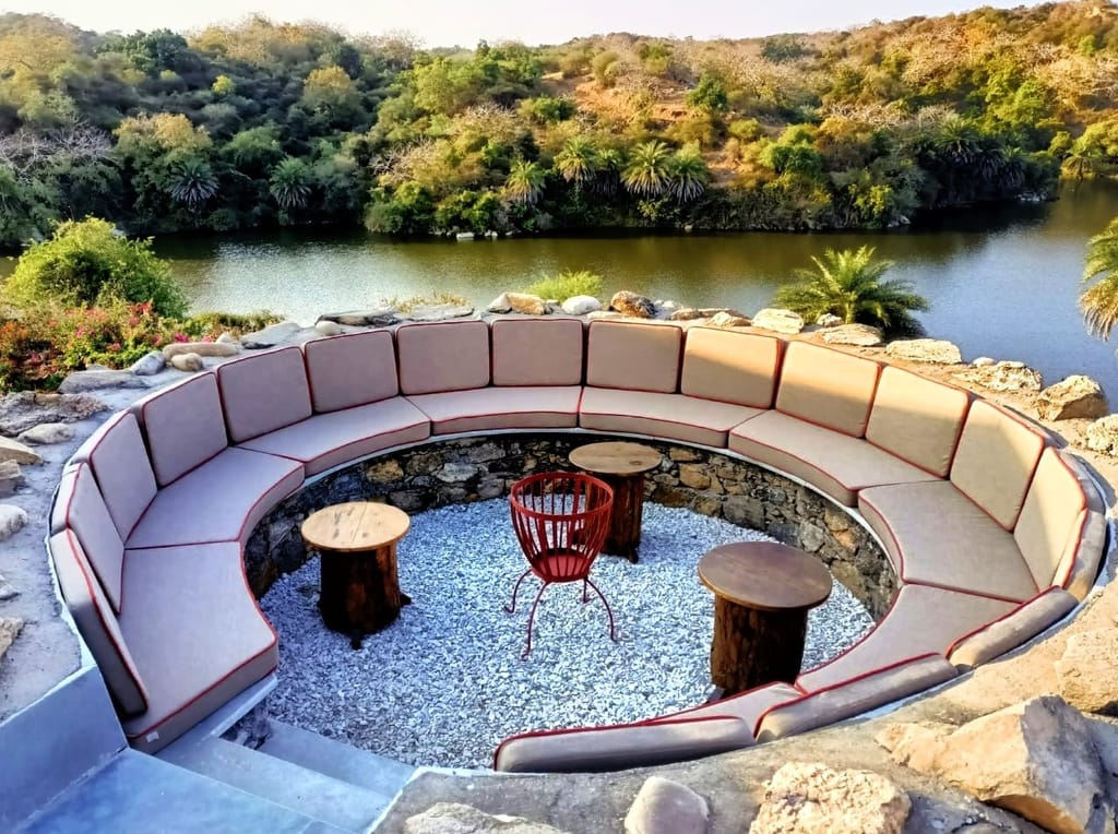 Lakeside dining setup