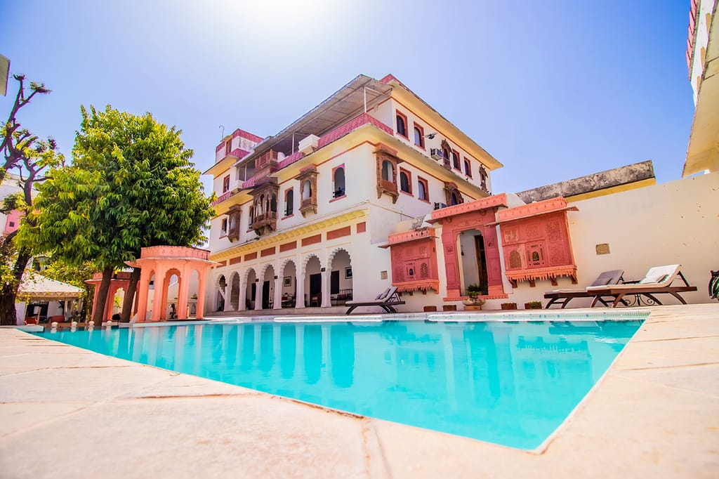 Swimming pool beside the Zanana Mahal in daylight