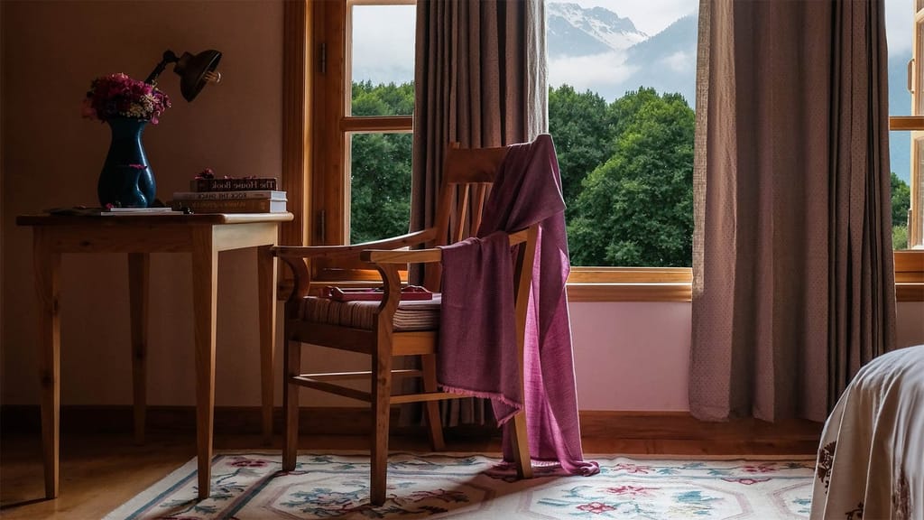 Room window at Nadis looking out to the mountains