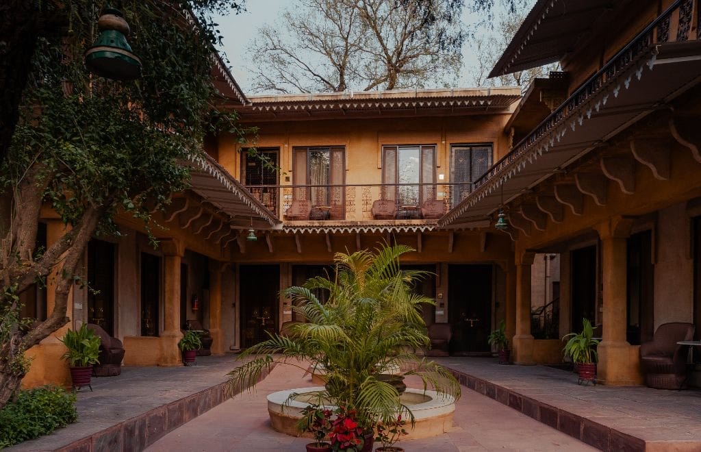 Courtyard with fountain and verandas