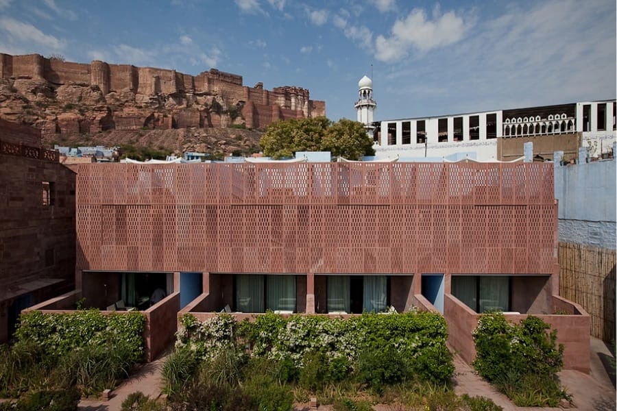Red sandstone guest wing below Mehrangarh Fort