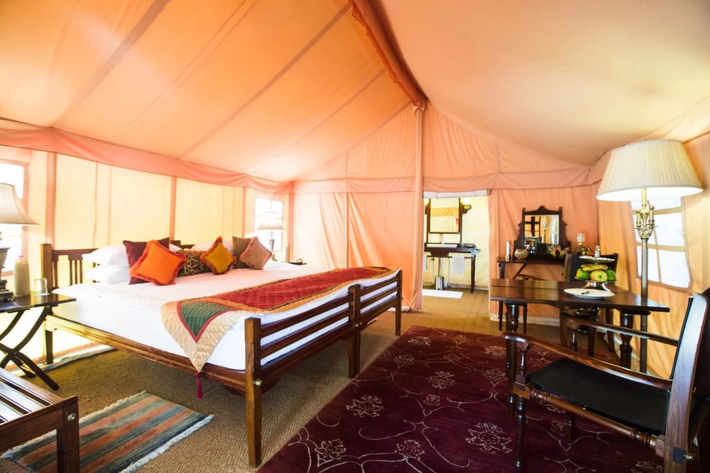 Tent bedroom with campaign furniture