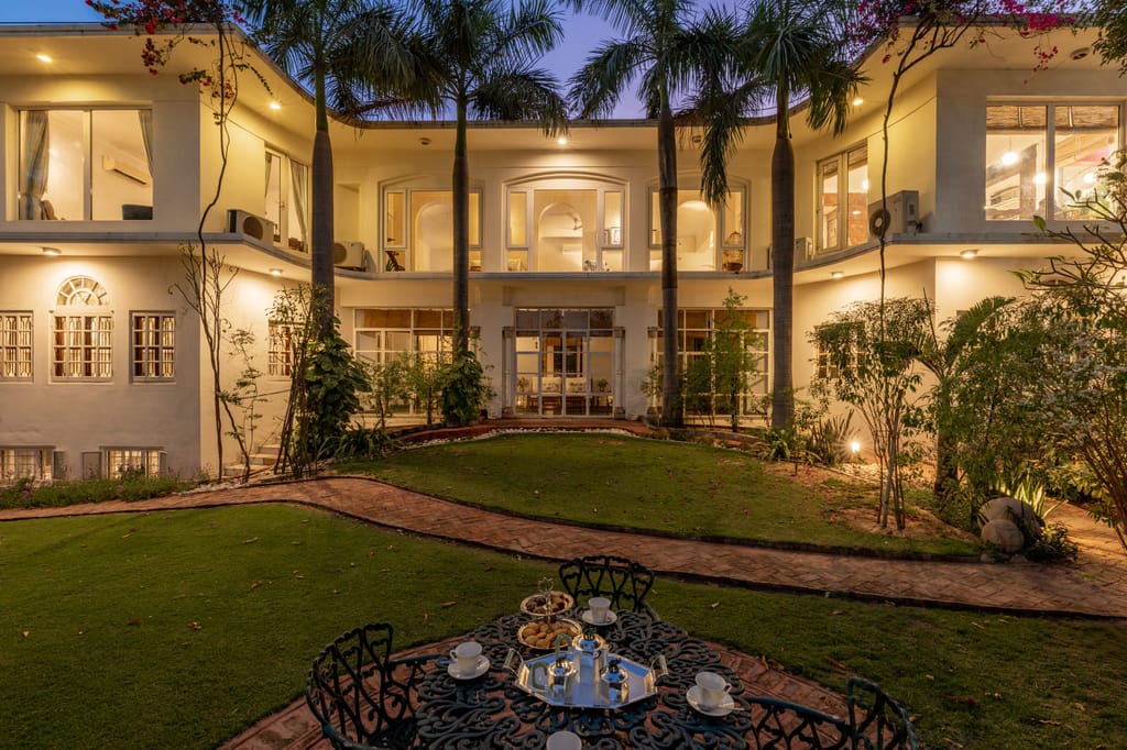 Verandahs and lawn in the evening