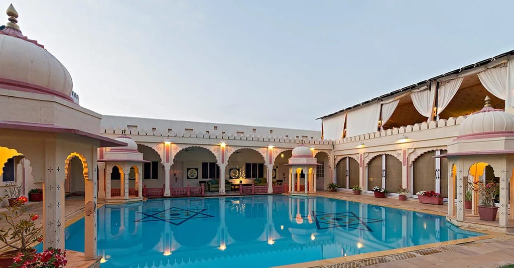 Rohet Garh courtyard pool at dusk