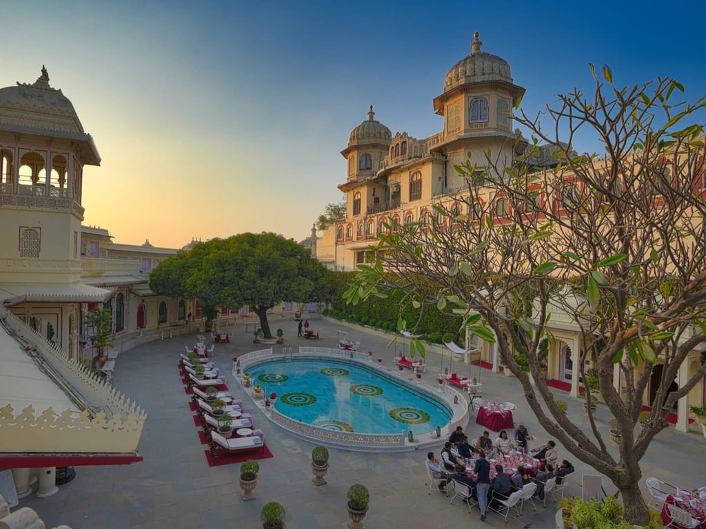 Pool courtyard and domed towers from above