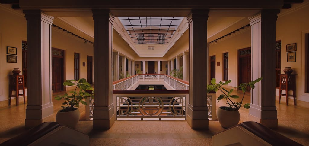 Pillared inner courtyard with skylight