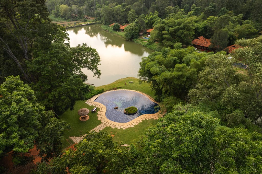 The resort and its lake from above
