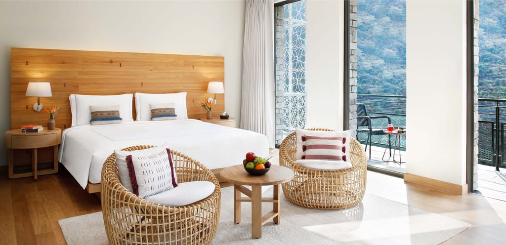 Luxury room with a view (site alt: Luxury Room with View - Banner Image of Taj Rishikesh, Uttarakhand)