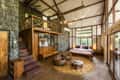 Inside a cottage at Pench Tree Lodge, the mezzanine above the living space