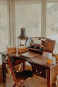 The writing desk in a Luxury Tent at The Serai