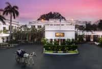 White palace facade at dusk