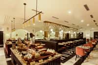 Buffet restaurant with arched windows