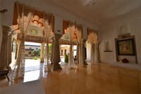 The Darikhana hall with pillars and sheer curtains, Castle Bijaipur, Bijaipur