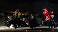 Rajasthani folk dancers performing by candlelight in the evening, Dhora Desert Resort & Spa, Shekhala