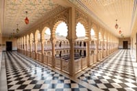 Block courtyard with Rajput-style architecture, Kesar Bagh Palace, Chittorgarh