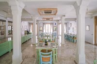 Jharokha Café dining room in white, green and blue, Rawla Narlai, Narlai