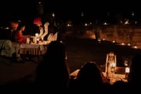 Lamplit dinner at the 11th-century stepwell, Rawla Narlai, Narlai