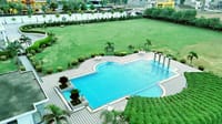 Aerial view of pool and gardens