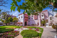 Garden courtyard with lawns and bougainvillea