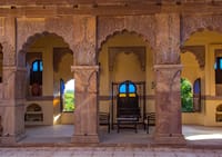 Carved sandstone pillared pavilion