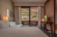 Luxury room looking out to Mehrangarh