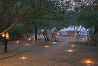 Candles and lanterns in the dining clearing