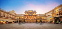 Main courtyard lit at dusk