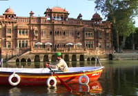 Palace frontage seen from a boat on the lake