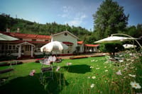 Lawn and flower beds before the mansion
