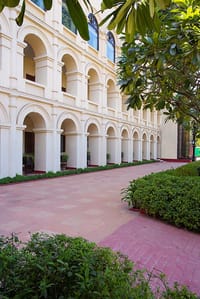 Two storeys of arches along the garden front