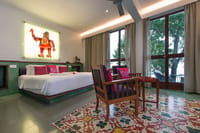 Lake facing room with patterned tiles and shadow puppet