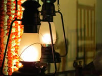 A lantern hung with marigolds
