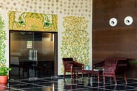 The lobby, with its garden doors