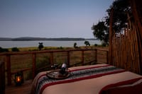 The deck overlooking the Kabini river at dusk