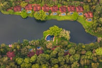 The estate from the air, with its lake