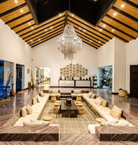 Lounge chandelier of 10,000 locally made Nepali beads