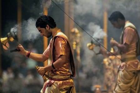 The Ganga aarti, by boat