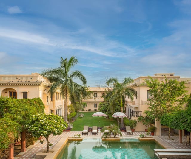 Royal Heritage Haveli, the house and pool from the lawn