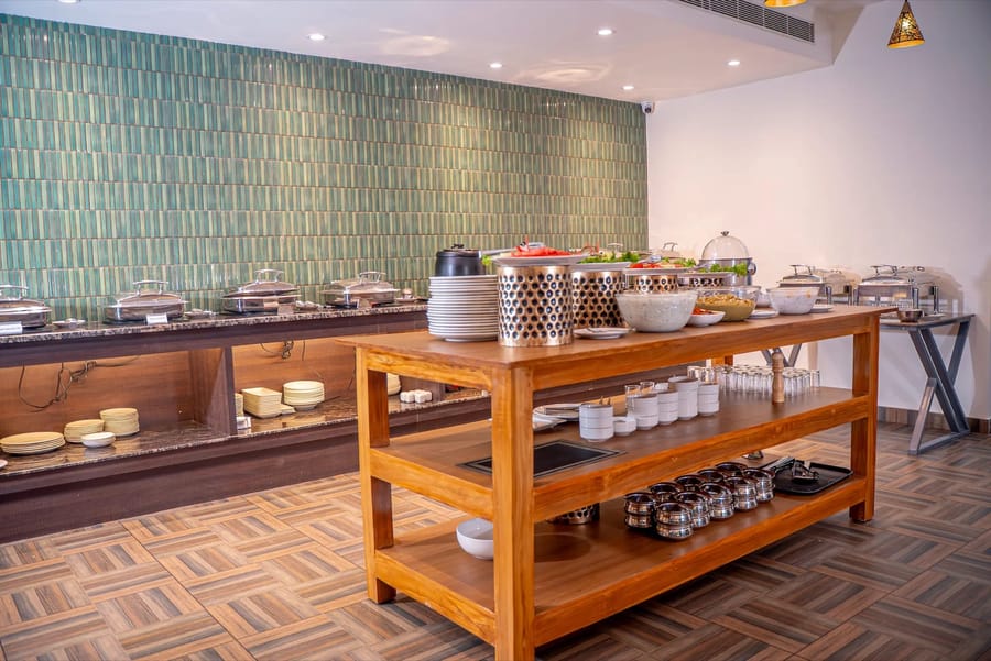 Atithi Mangalam vegetarian skyline restaurant with panoramic windows, Mosaic Connect Ayodhya, Ayodhya