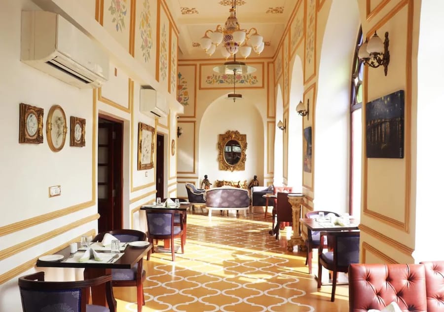 The painted dining room at the Maharaja Ganga Mahal