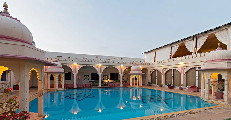 Rohet Garh courtyard pool at dusk