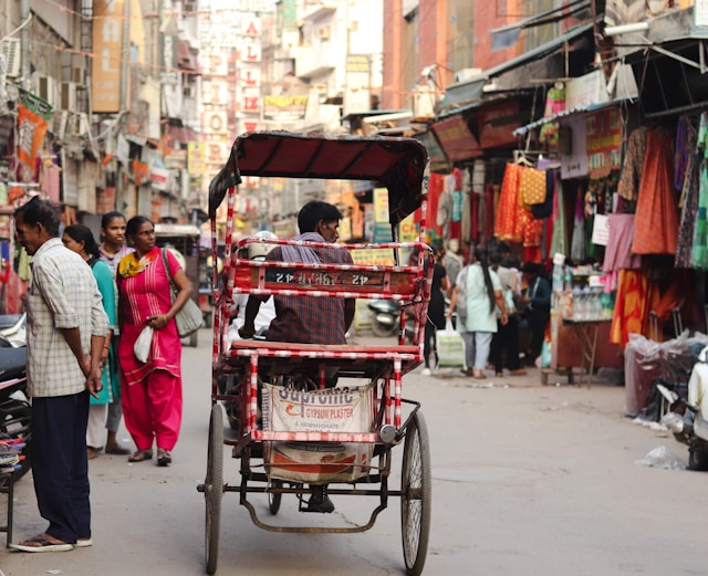 Cycle rickshaw in the narrow lanes of Chandni Chowk, Old Delhi