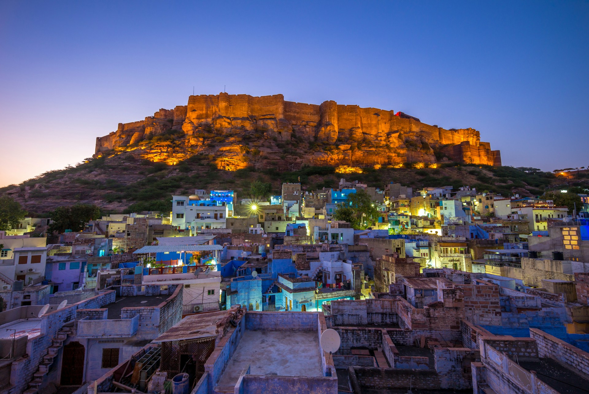 Mehrangarh Fort above the blue city