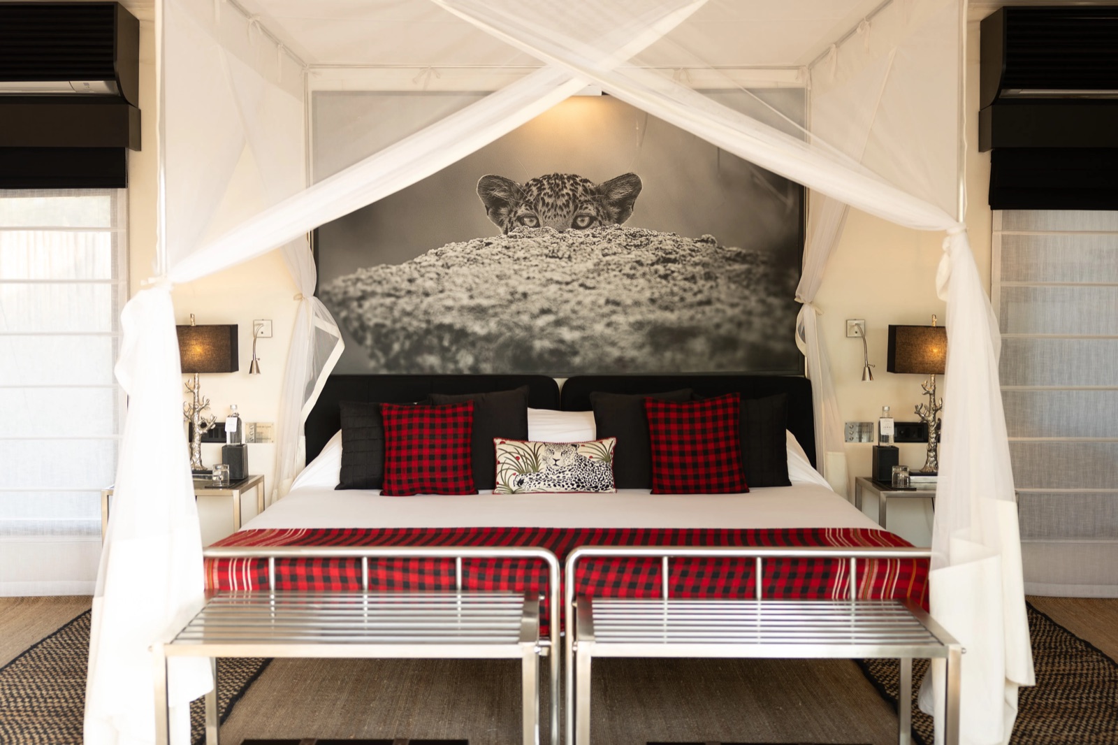 Tented suite bedroom with leopard artwork